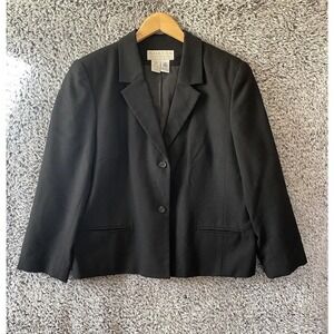 VTG Norton McNaughton Virgin Wool Two Front Button Blazer Size 14 Black Business